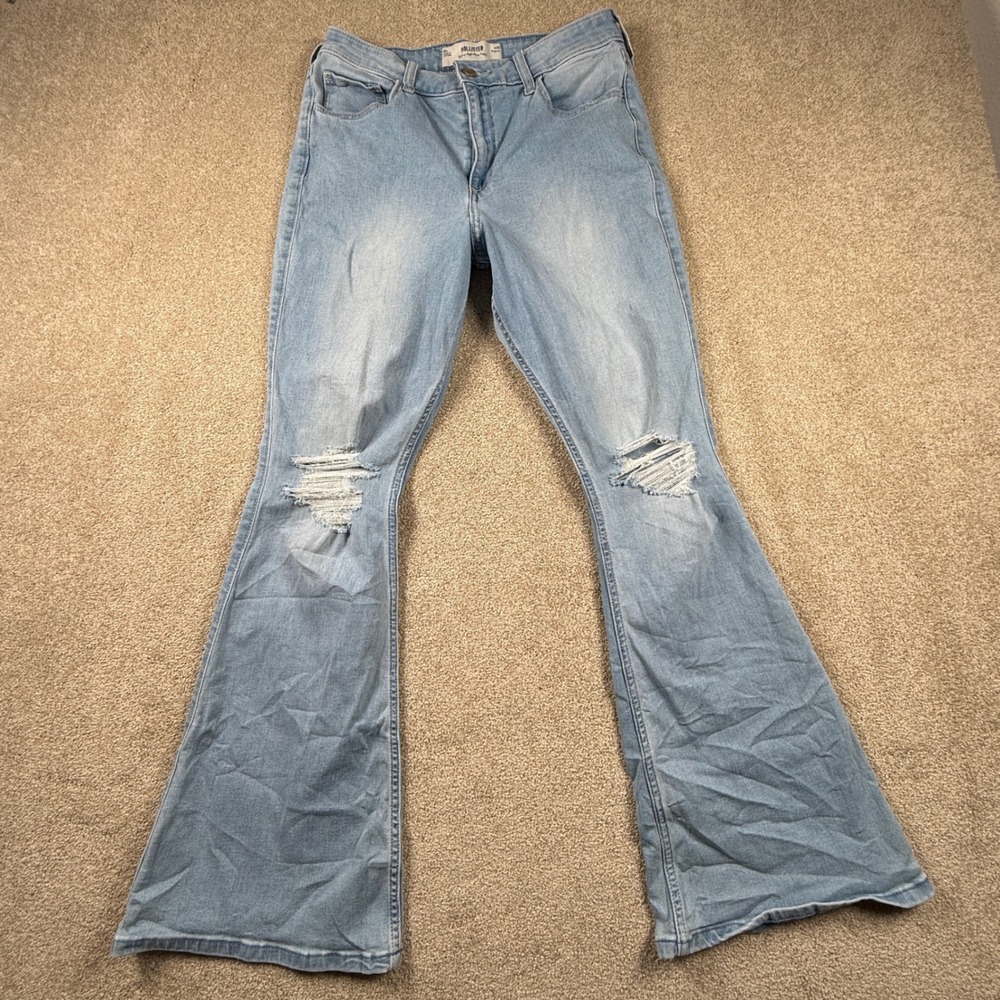 Hollister Curvy High-Rise Flare Jean Distressed Light Wash Denim 10R W30 Regular